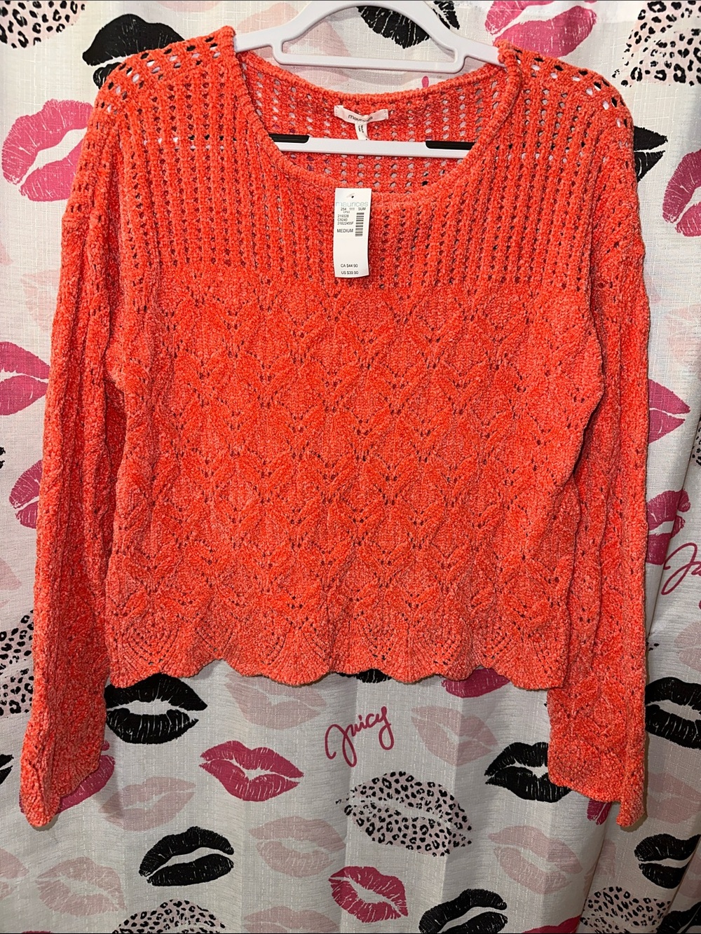 Maurices Bright Orange Crochet Knit Long Sleeve Sweater